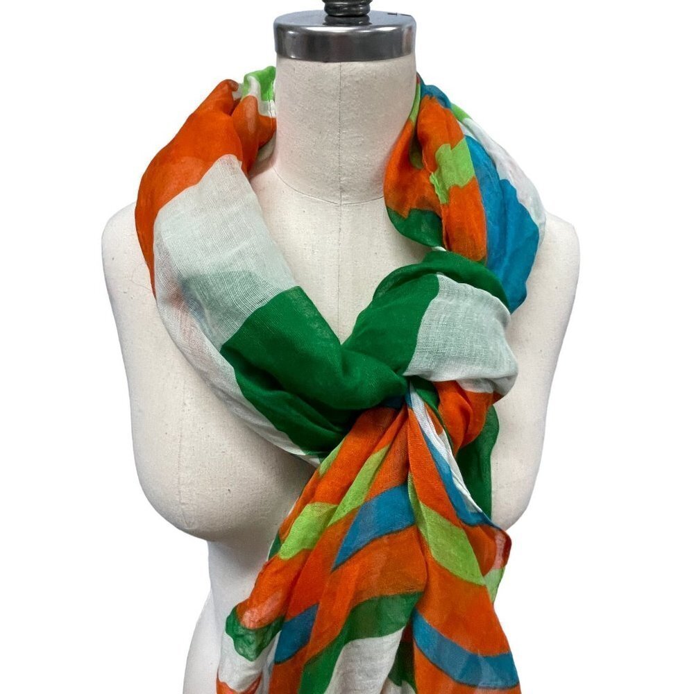 Charming Charlie Scarf Scarve Wrap Green Orange Blue Stripe‎
